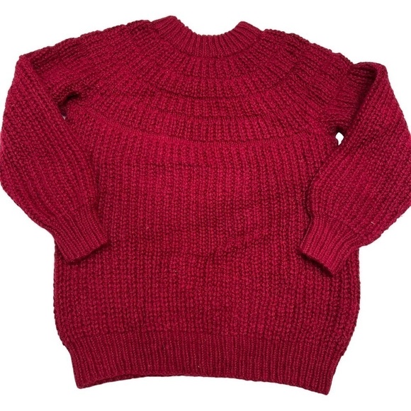 𝅺burgundy Red Fair Isle Chunky Knit Wool Heavyweight Sweater Size L - Picture 3 of 9